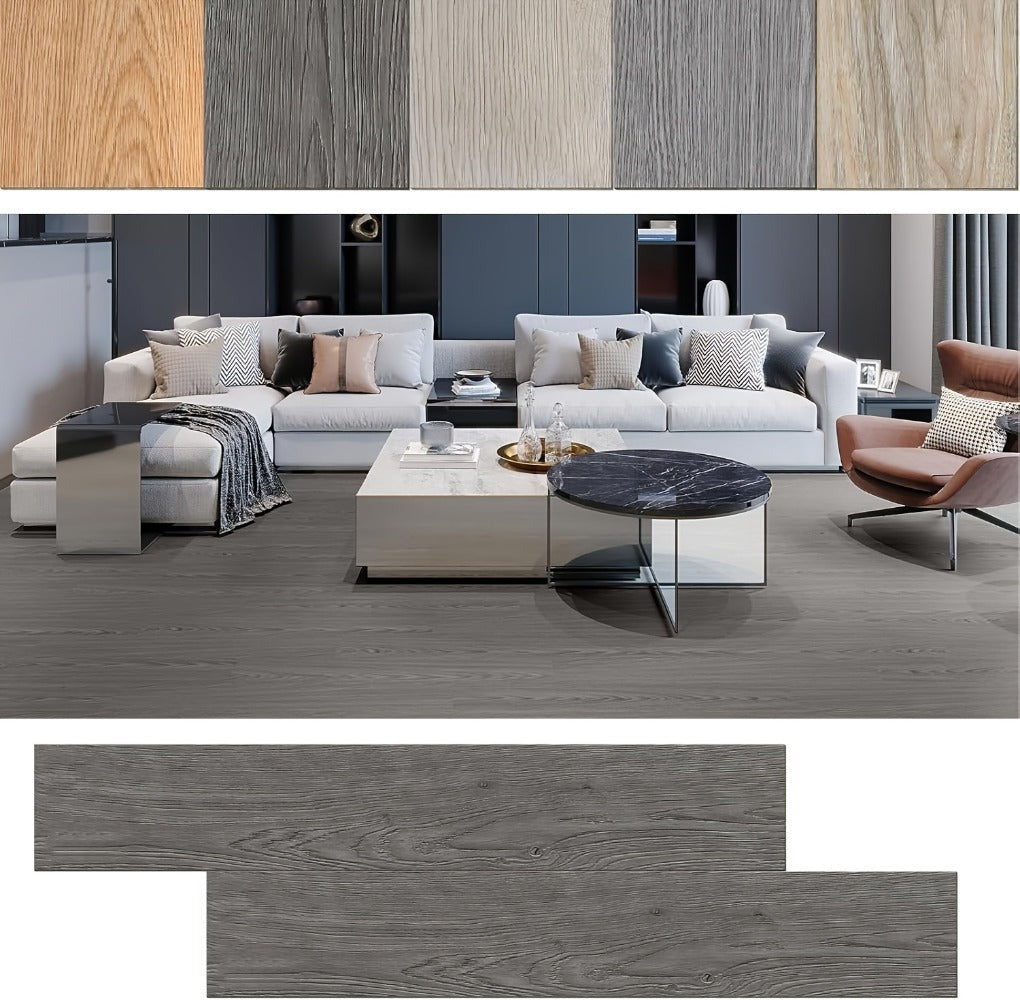Piso de PVC, Piso de Vinilo 91.44X15.24X0.2Cm, Azulejos Autoadhesivos 18 piezas para 2.5M², 36 piezas para 5M², Piso de Vinilo con Clic, Laminado Adhesivo con Efecto Madera, Roble Cálido/Negro Roble/Beige-Gris/Roble Blanco/Gris