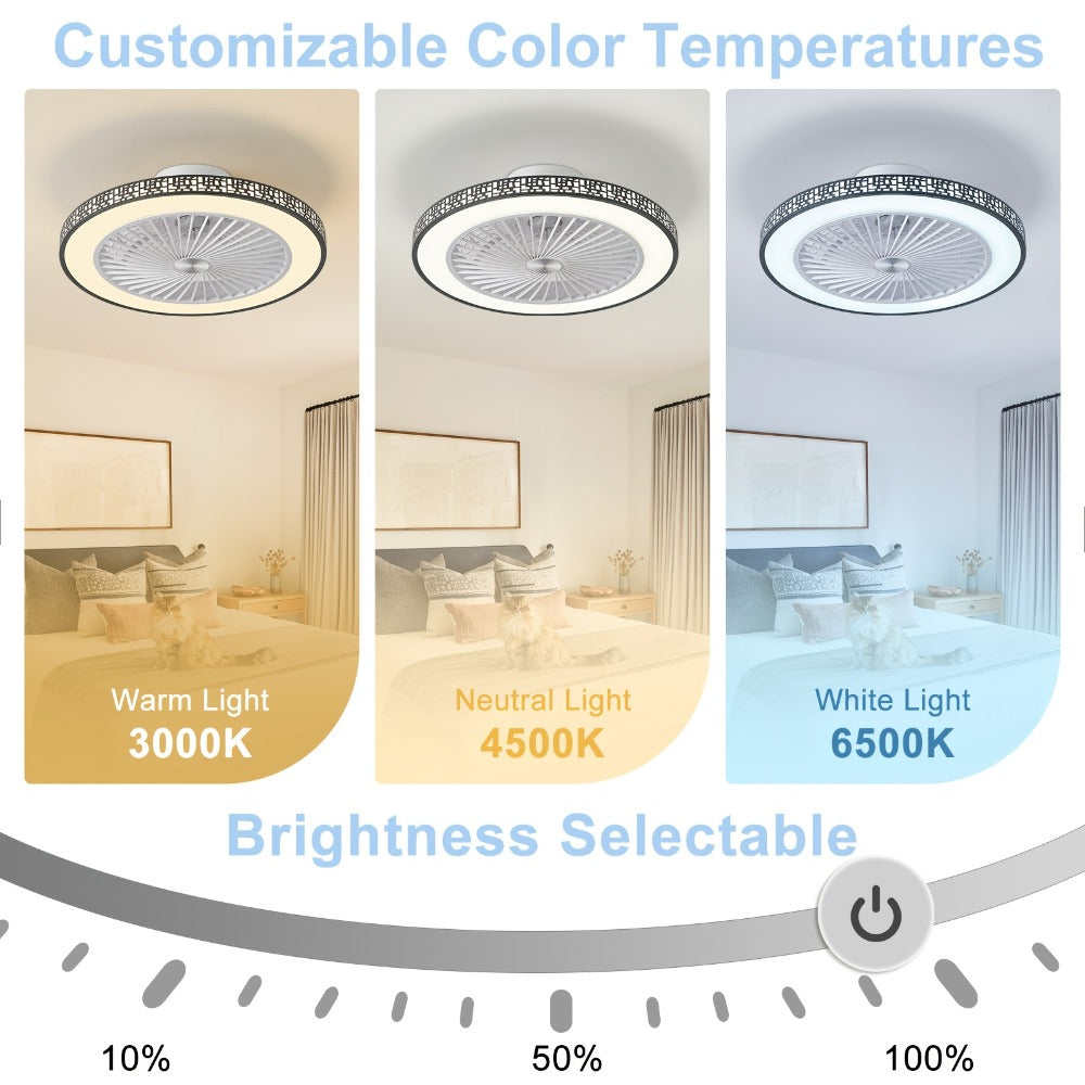 Ventilador de techo moderno de 48.26 cm con luz, 6 velocidades, reversible, de perfil bajo, ventilador de techo empotrado con luz LED regulable 3CCT, ventilador de techo con temporizador y control remoto para sala de estar, cocina, dormitorio y oficina