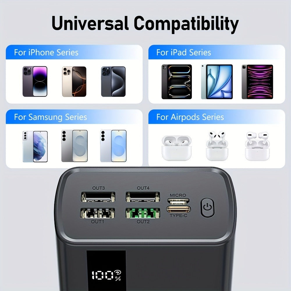 40000mAh Power Bank Cargador Portátil - Soporte PD 22.5W y QC4.0 Carga Rápida con 2 Cables de Salida Integrados y Pantalla LED para iPhone, Teléfonos Android y la Mayoría de Dispositivos Electrónicos