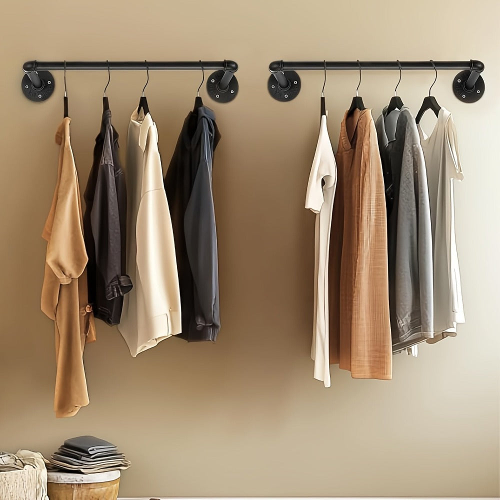 Perchero de tubo industrial de 200 cm para montar en la pared, toallero, barra para prendas de estilo vintage, riel de pared de alta resistencia para colgar y exhibir ropa, para dormitorio y lavadero