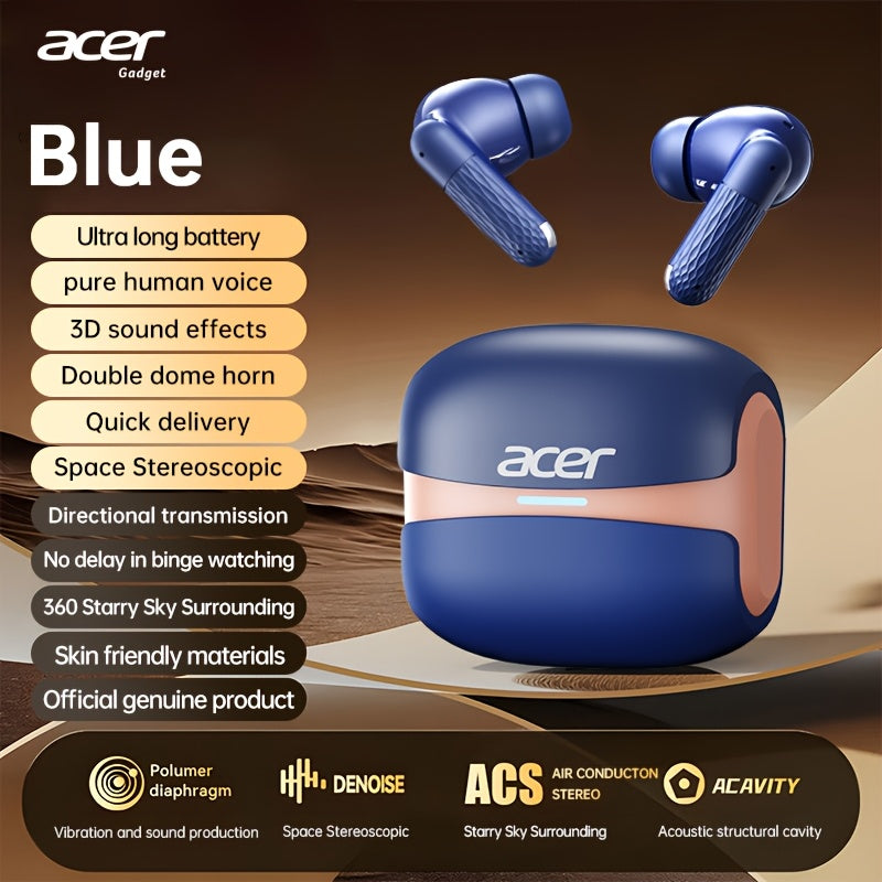 Auriculares Bluetooth | Auriculares inalámbricos Acer OHR548 con cancelación de ruido de mar profundo de 52 dB, diseño intrauditivo, tecnología