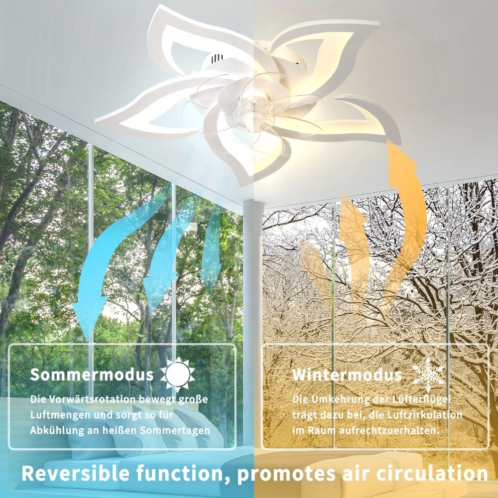 Lámpara de techo LED silenciosa con ventilador y iluminación, lámpara de techo para dormitorio con control remoto y aplicación, lámpara regulable con ventilador, 5 luces, pantalla de acrílico con forma de flor, sala de estar, cocina, 69 cm