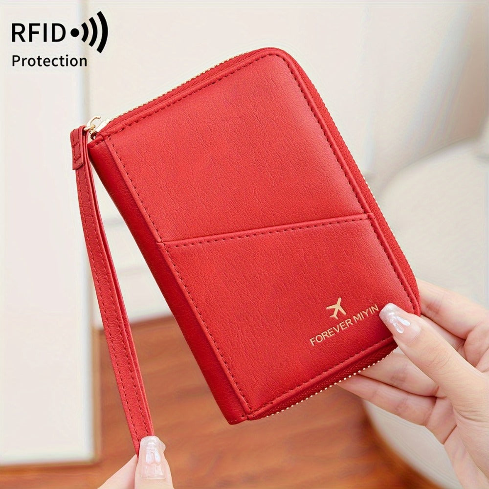 Portapassaporte RFID con cremallera y correa de muñeca, bolsa de almacenamiento multifuncional portátil para viajes, pasaporte y documentos, tarjetero