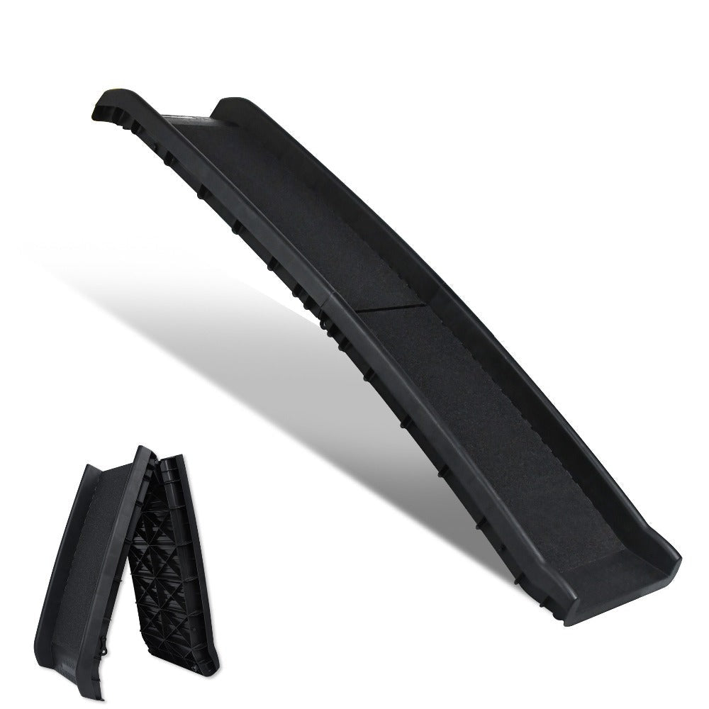 Rampa para perros plegable de plástico, escaleras para mascotas, rampa de acceso antideslizante con topes de goma hasta 90 kg, 156 x 40 cm, negra