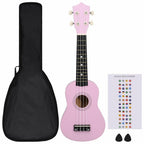 Set de Ukulele Soprano de Tilo con Bolsa y 2 Púas Escala para Instrumento Cuerda Instrumento Guitarra Hawaiana Uke Rosa 53.34 cm