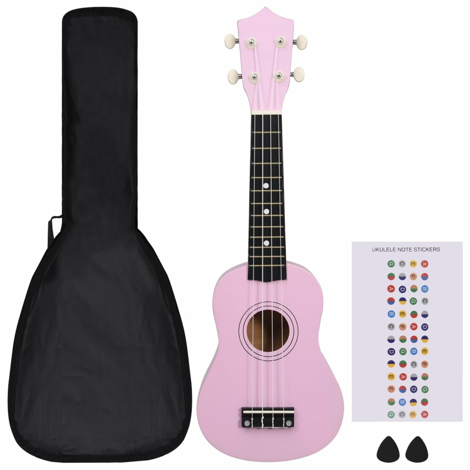 Set de Ukulele Soprano de Tilo con Bolsa y 2 Púas Escala para Instrumento Cuerda Instrumento Guitarra Hawaiana Uke Rosa 53.34 cm