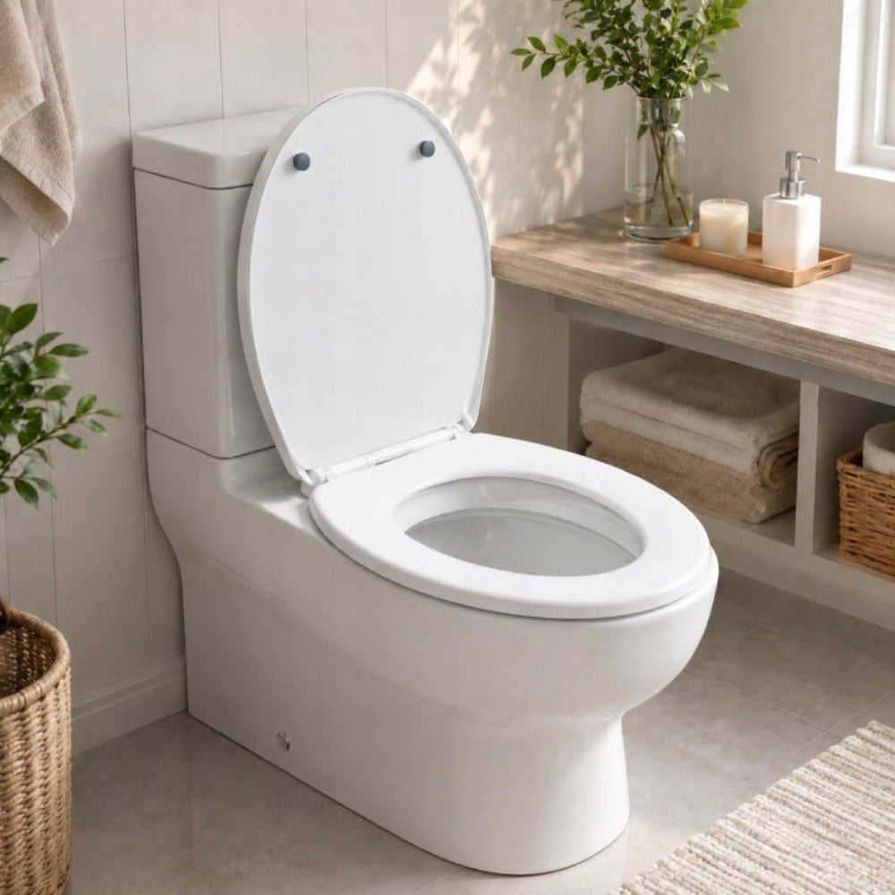 Asiento de Inodoro Deslizante con Bisagras Fuertes, Asiento de Inodoro Universal con Sistema de Cierre Suave. Asiento Universal de PP con Función de Liberación Rápida con Un Botón. Bisagra Sanitaria Duradera para Inodoros Colgantes y de Pie. Asiento de In