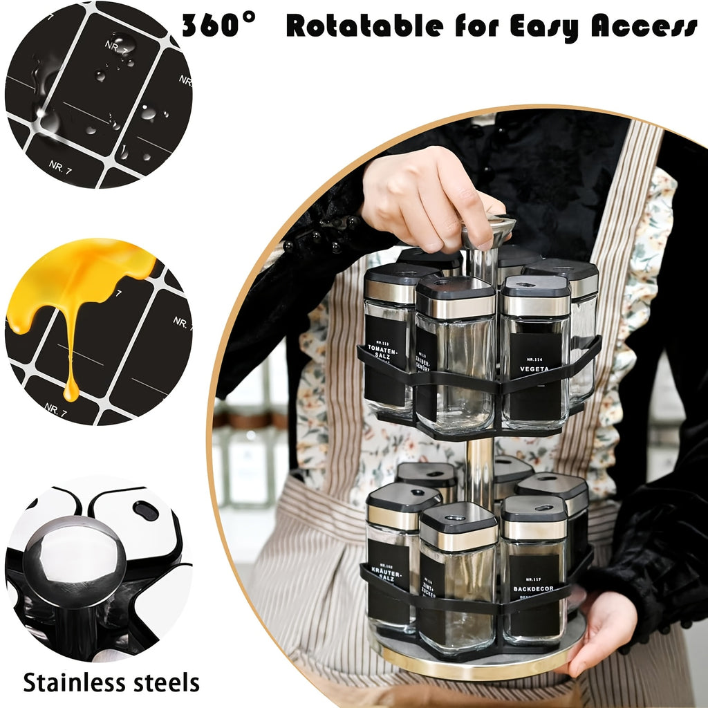 Organizador de Especias Giratorio de Dos Niveles con 6 o 12 Frascos de Especias de 120 ml Cada Uno, Diseñado para una Fácil Selección con Rotación de 360° y Orificios de Tamiz, Hecho de Acero Inoxidable para una Organización Práctica de Especias