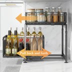 Organizador de 2 niveles para debajo del fregadero, cajones extraíbles, acero al carbono, almacenamiento para cocina y baño, almacenamiento deslizante sin taladrar para cocina, altura ajustable, , gran capacidad de carga