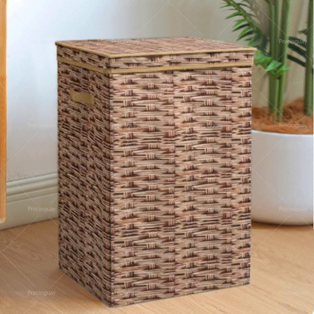 Cesta de lavandería grande de ratán estampado con espacio de almacenamiento, cesta de lavandería para el baño, cesta para toallas de hotel de cinco estrellas, cesta de lavandería, dimensiones 40 x 35 x 60 cm