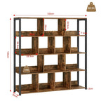 Estantería de Oficina, Estante de Almacenamiento, Estante de 4 Niveles, Estantería de 14 Compartimentos, Adecuada para Oficinas, Estudios y Salas de Estar, 120x30x120 cm, Color Madera Quemada/Veta de Madera Clara + Blanco