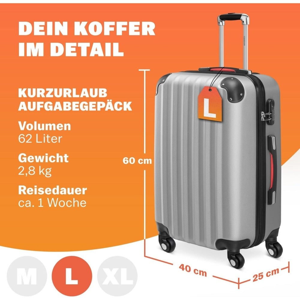 Monzana Maleta rígida Baseline L color Negro equipaje de viaje 62 L peso 2,8 Kg con ruedas 360° trolley 2 asas valija