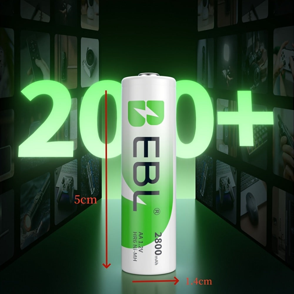 EBL ofrece un juego de 32 pilas Nimh recargables, que incluye 16 pilas AA con una capacidad de 2800 mAh y 16 pilas AAA con una capacidad de 1100 mAh