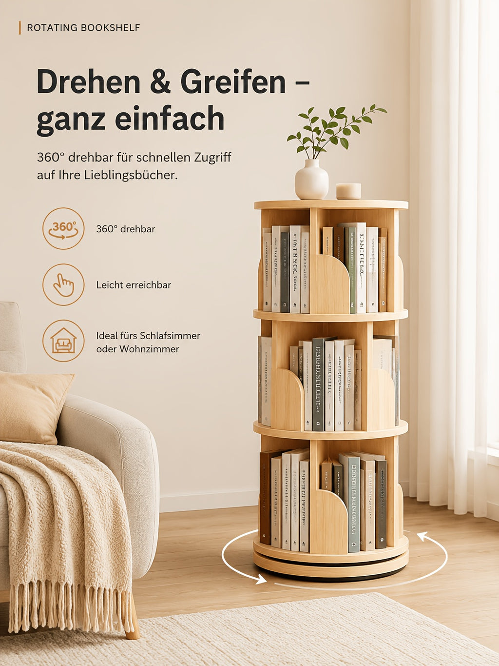Librerías y estanterías | Torre de estantería giratoria 360°, diámetro grande de 46 cm × altura de 160 cm, librero giratorio de 3/4/5 niveles