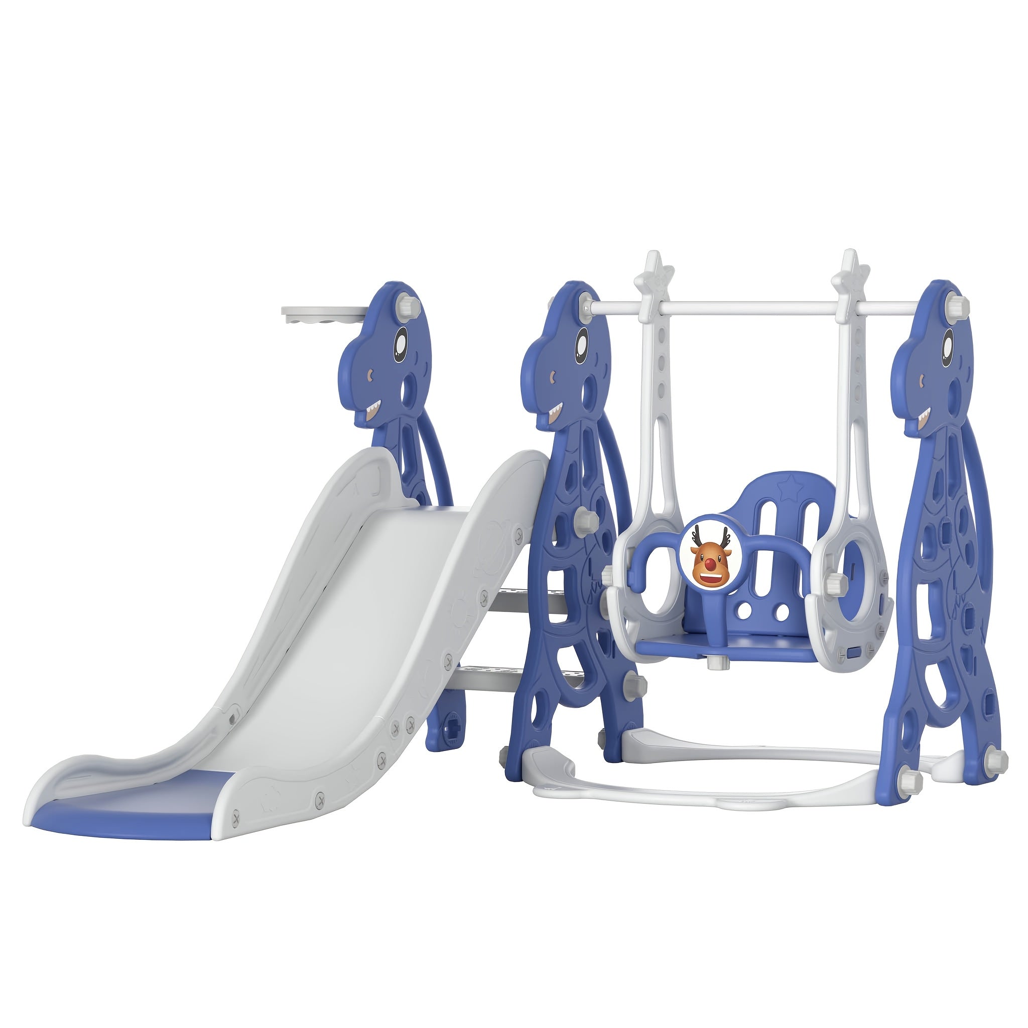 Tobogán infantil 4 en 1, tobogán con columpio y canasta de baloncesto, longitud del tobogán 145 cm, parque infantil multifuncional, para uso en interiores y exteriores, con peldaños y soportes extra anchos