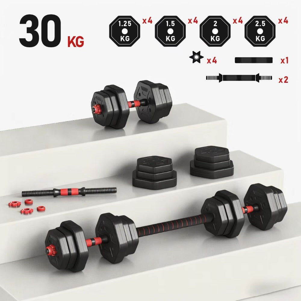 Mancuernas Ajustables de 30 kg, Juego de Pesas con Barra Libremente Combinable con Barras ConexióN, Pesos Fitness para Hombres/Mujeres.