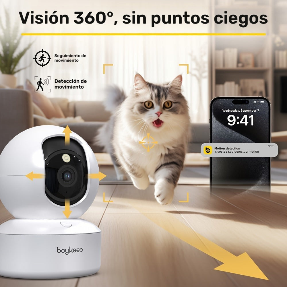 2 unidades BoyKeep Cámara Inteligente WiFi 5g/2.4ghz, Monitor de Seguridad Interior de Alta Definición, Cámara de Seguridad Especial para Mascotas, Vigilancia Panorámica 360°, Visión Nocturna, Llamadas Bidireccionales, Almacenamiento en la Nube