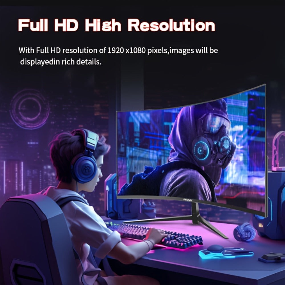Monitor de gaming curvo Gawfolk de 27 pulgadas 100Hz, pantalla para PC Full HD 1080P, pantalla de ordenador sin bisel de 1800R con tecnología FreeSync y cuidado ocular, compatible con VESA