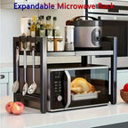 Estante de microondas ajustable y expandible - Estante de encimera de acero al carbono resistente para almacenamiento de cocina, utensilios y organizador de vajilla, ancho ajustable de 40-64 cm, altura ajustable de 32-2 cm - Diseño que ahorra espacio para