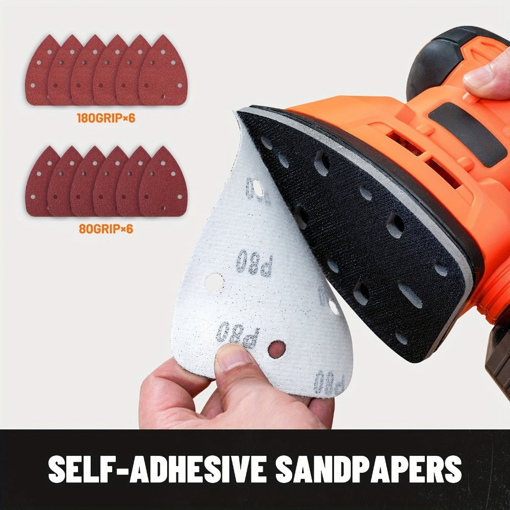 Lijadora triangular Delta de 150W, 12000 RPM, 12 hojas de lija (140X140X80Mm), doble extracción de polvo, ideal para madera y superficies