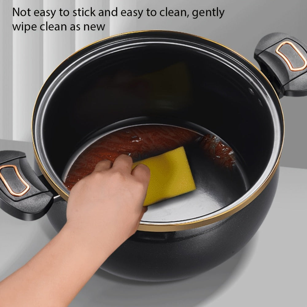 Olla Grande de 28 cm con Tapa de Cierre - Olla Versátil para Sopas y Estofados Rápidos, Compatible con Estufas de Gas, Diseño Elegante en Negro y Dorado, Tapa de Vidrio, Opciones Multicolor de Moda - Regalo Ideal para el Hogar
