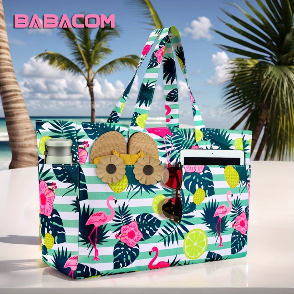 BAJACOM Bolso de Playa Extra Grande, Bolsas Tote con Cremallera, Bandolera Plegable Ligera para Mujeres, Compartimentos, Ideal para Viajes, Vacaciones y Gimnasio