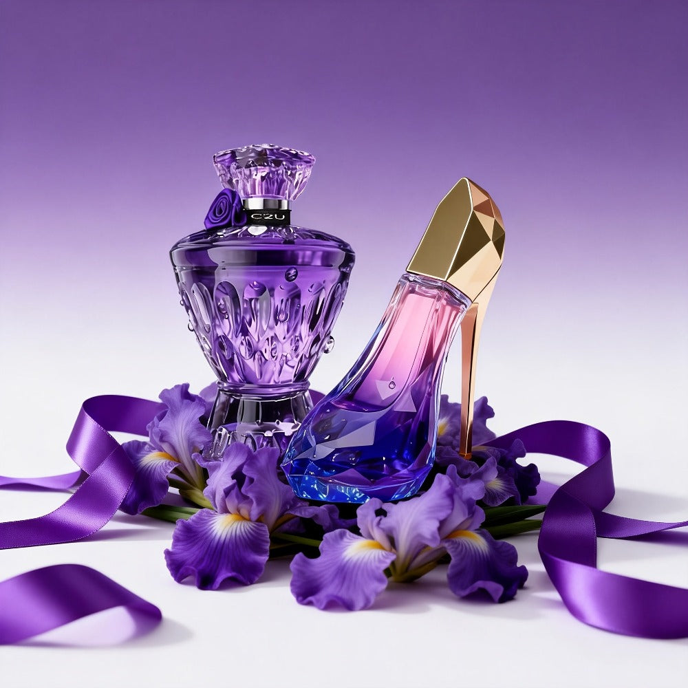 2 Piezas Set de Perfume con Tacón Alto Morado y Piedra Preciosa Morada (30+75ml) Gran Capacidad, Fragancia Duradera | Notas de Bergamota, Tuberosa y Madera | Regalo Perfecto para Fiestas y Uso Personal