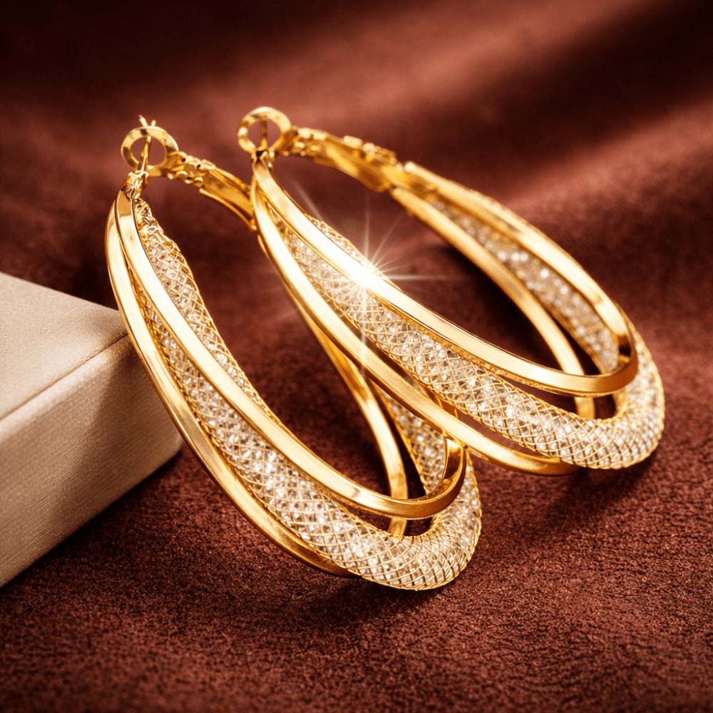 Aros de Oro Chapado en 14K para Mujer – Aros Brillantes y Texturizados, Joyería Elegante para el Día a Día, Fiestas, Bodas y Regalos