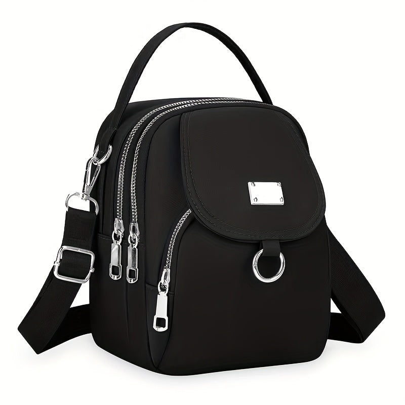 Bolso Bandolera Ligero de Nylon para Mujer en 4 Colores - Mini Bolso Casual con Múltiples Compartimentos con Cremallera, Correa de Hombro Desmontable y Ajustable y Bolsillo Frontal, Bolso Cruzado Pequeño, Bolso de Viaje Versátil, Cierre Seguro con Cremall