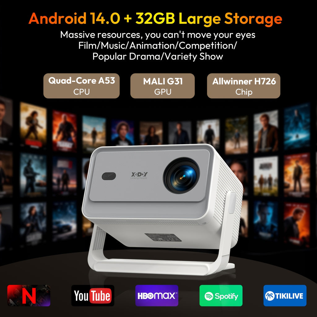 Proyector | Proyector XGODY Android 14, Decodificación Full HD 8K, Gimbal A6Pro Local 1080P, 550 ANSI Lúmenes, Autofocus y Corrección Keystone