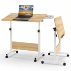 Mesa Rodante de 80X40Cm para Sofá Cama, Mesa Auxiliar Móvil Ajustable en Altura de 64-89Cm, Escritorio Plegable de 4 Ruedas con Bloqueo, Mesa Auxiliar para Sofá, Dormitorio