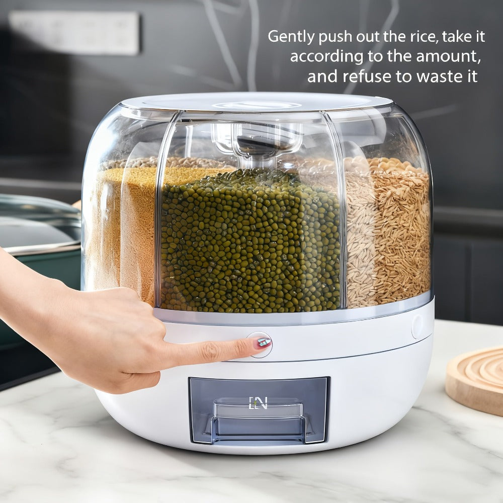 1pc Caja de almacenamiento de granos giratoria, Contenedor giratorio de gran capacidad para almacenar arroz y granos, Contenedor para almacenar granos enteros, Dispensación de un toque para granos pequeños