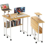 Escritorio Plegable, Escritorio para Computadora con Ruedas y Estantes de Almacenamiento, Escritorio Compacto Ahorrador de Espacio, 80x58x75cm