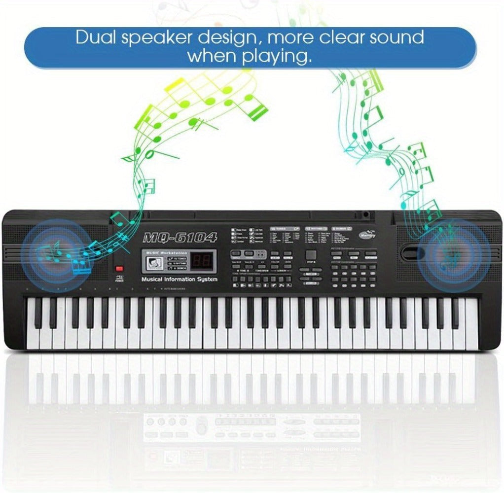 Teclado de Piano Digital de 61 Teclas con Micrófono, Teclado de Piano Musical Portátil, Teclado Electrónico Multifuncional, Instrumento Musical de Teclado para Piano, Regalos de Cumpleaños para Principiantes (Con Pantalla LCD)
