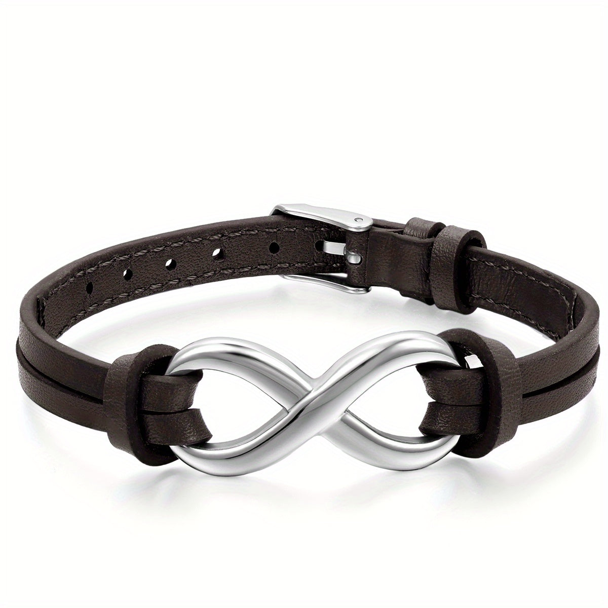 Pulsera JewelryWe de cuero sintético con dije de amor infinito de acero inoxidable para hombre y mujer, ajustable 17.78-21.08 cm