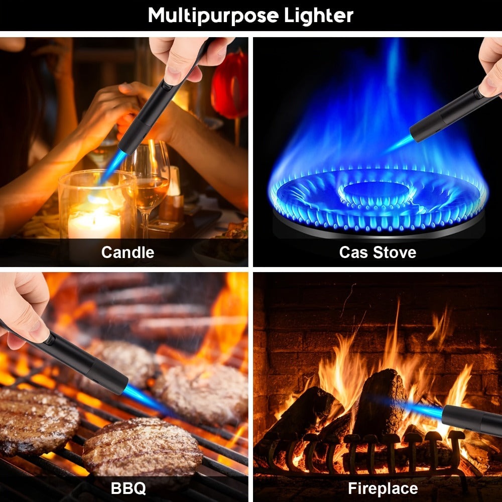 Juego de 2 encendedores de butano recargables, butano no incluido, con llamas de chorro ajustables a prueba de viento, ideal para velas, parrillas, barbacoas y camping