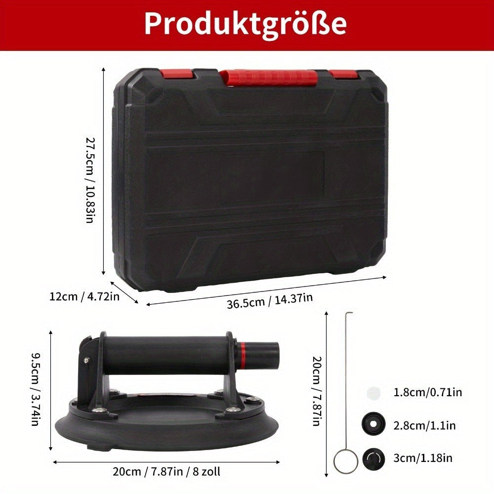 Ventosa para baldosas y vidrio de 5.08X 20.32 cm, elevador de sujeción, elevador de vacío con capacidad de 200 kg, elevador de vidrio y baldosas de alta resistencia con medidor, ventosas industriales para granito, mármol y muebles, incluye estuche portáti