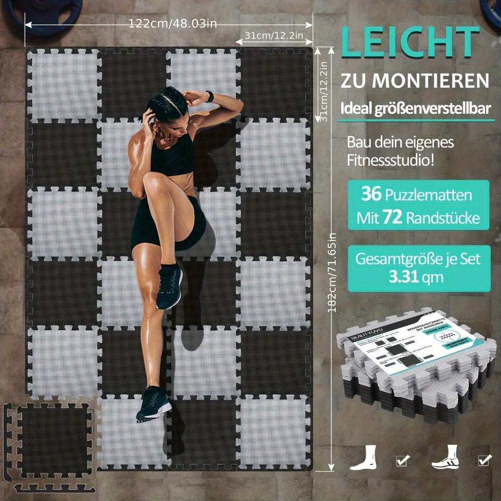 Tapetes de ejercicios entrelazados de 30.99cm x 30.99cm, tapete de entrenamiento tipo rompecabezas con 48 piezas de espuma EVA, ideal para pisos de gimnasios y equipos en casas de gimnasio
