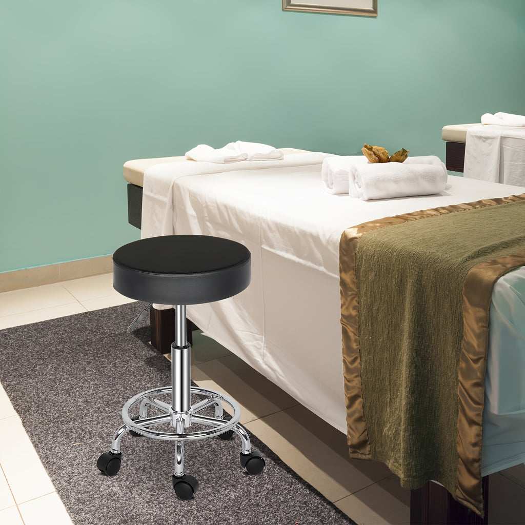 Taburete Negro Giratorio con Reposapiés Ergonómico Ajuste de Altura de Trabajo de Oficina Silla de Masaje para Spa Salón de Tatuajes Clínica Dental Belleza