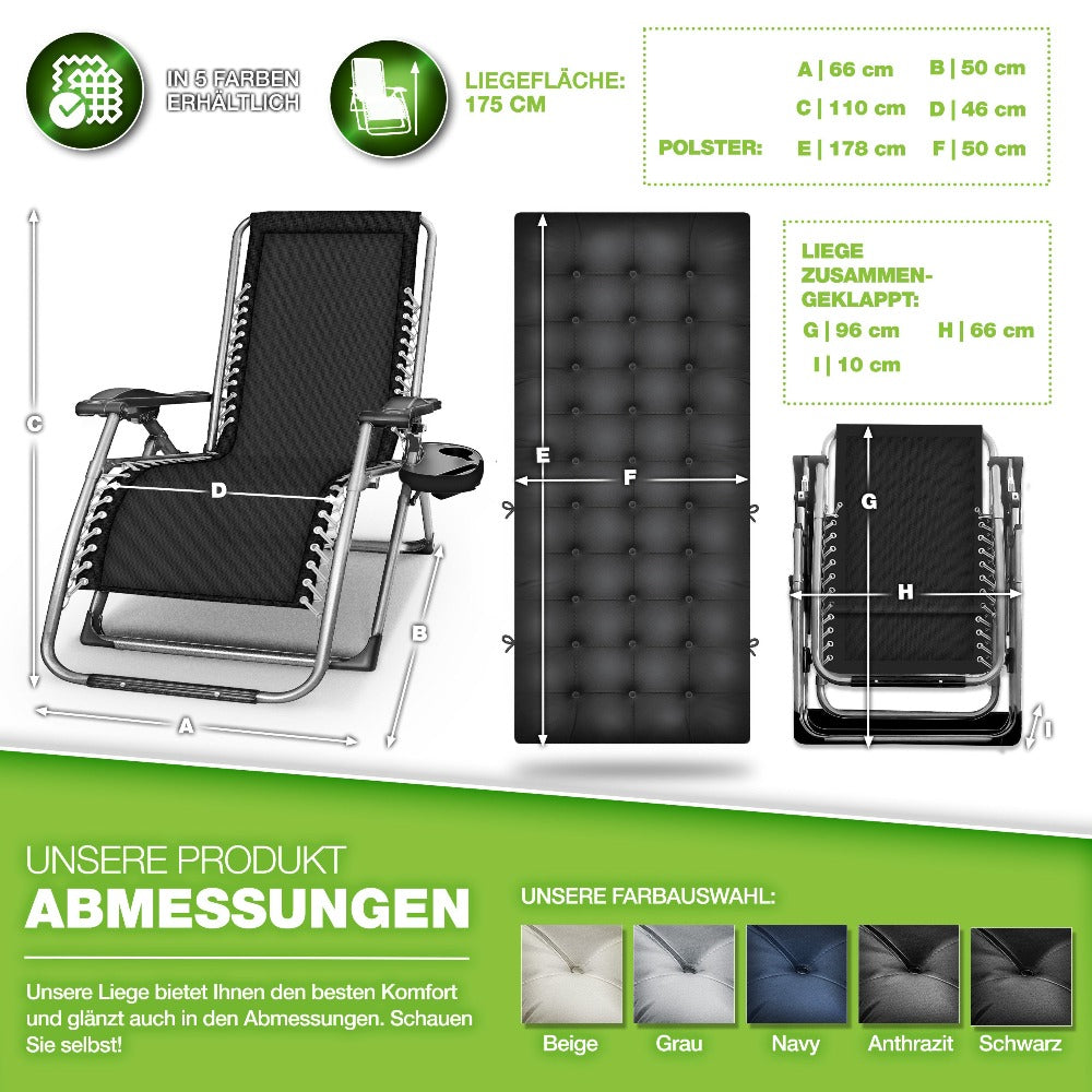 Tillvex® Tumbona Reclinable Plegable hasta 200Kg, Sillón de Sol para Jardín Exterior, Resistente a la Intemperie para Balcón, Jardín y Terraza, Ajustable con Acolchado Grueso, Reclinable, Extra Ancha, con Soporte para Bebidas