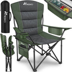 TRESKO® Silla de Camping Plegable hasta 200Kg | Silla Plegable con Bolsa Nevera, Portavasos y Bolsillo Lateral | Silla XXL Plegable Incluye Bolsa de Transporte | Silla de Pesca Acolchada para Exterior, Pesca, Festival y Jardín