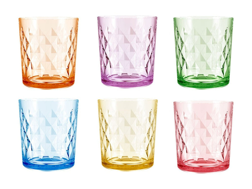 Juego de 6 Vasos de Vidrio, 360ml, Estilo Retro, Surtido de Colores Arcoíris, Ideales para Regalo de Navidad, Cócteles, Agua o Jugo, Vajilla Elegante para el Hogar