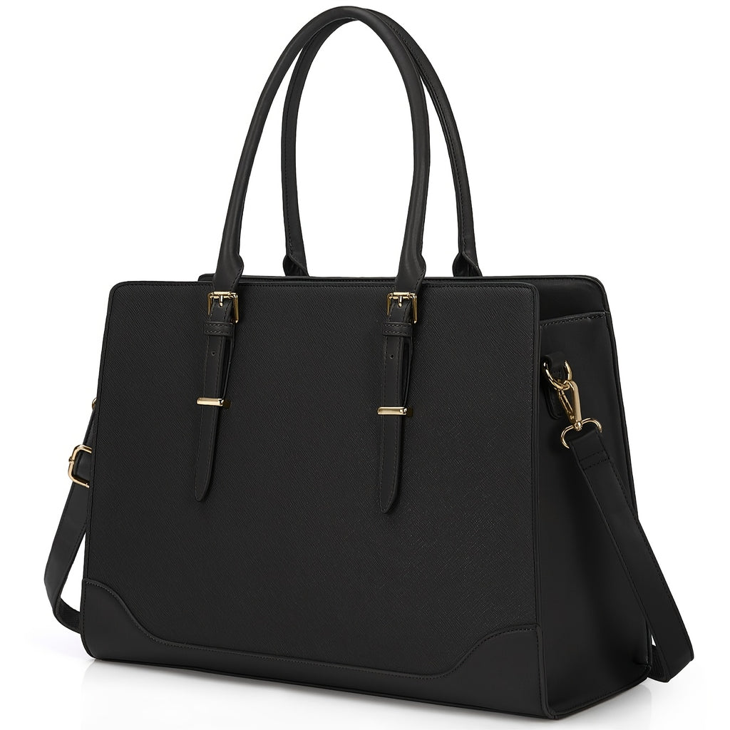 IGOLUMON Bolso de Mano para Mujer, Bolso Tote Grande Negro para Laptops de hasta 39.62 cm, Hecho de Cuero Sintético, Ideal para el Trabajo y la Escuela
