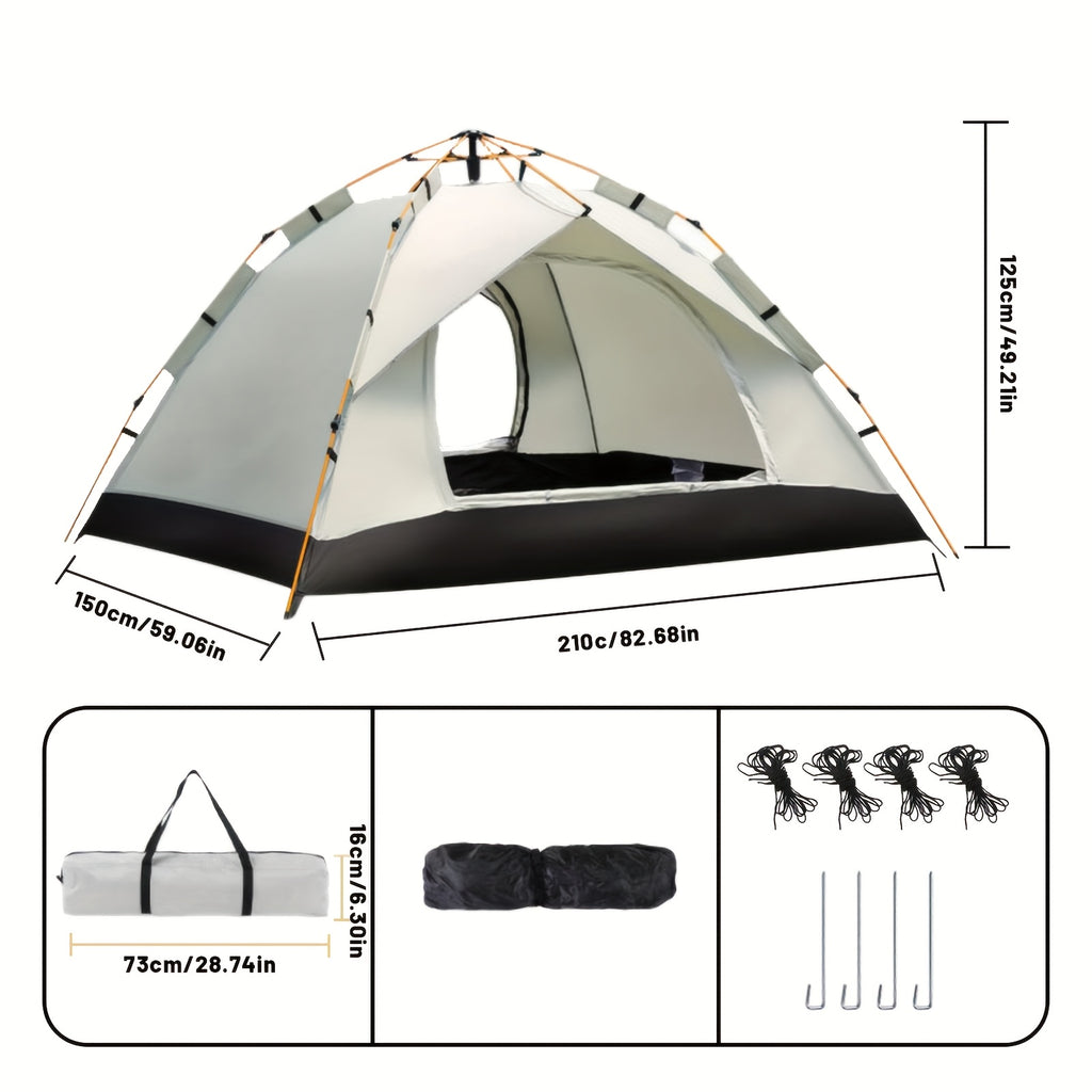 PAKICETUS Carpa de Apertura Rápida para Exteriores - 1-2/3-4 Personas, Carpa para Todas las Estaciones, Doble Puerta con Ventilación Mejorada, Ligera y Resistente al Viento en Gris/Amarillo, Ideal para Camping, Senderismo, Accesorios para Campistas, Carpa