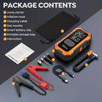 Arrancador de Coche 12000A con Compresor de Aire Inflador de Neumáticos Inalámbrico, Booster de Batería de 25000mAh con Pack de Batería Externa y Linternas LED, Caja de Arranque Automático de 12V para Todos los Vehículos de Gasolina o Diésel de 10.0L, Pan