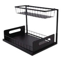 Organizador Cocina Almacenamiento de metal debajo del fregadero, organizador de cocina de 2 niveles con cajón de almacenamiento deslizante, organizador debajo del fregadero con ventosas mejoradas