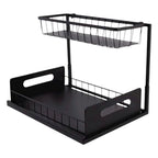 Organizador Cocina Almacenamiento de metal debajo del fregadero, organizador de cocina de 2 niveles con cajón de almacenamiento deslizante, organizador debajo del fregadero con ventosas mejoradas