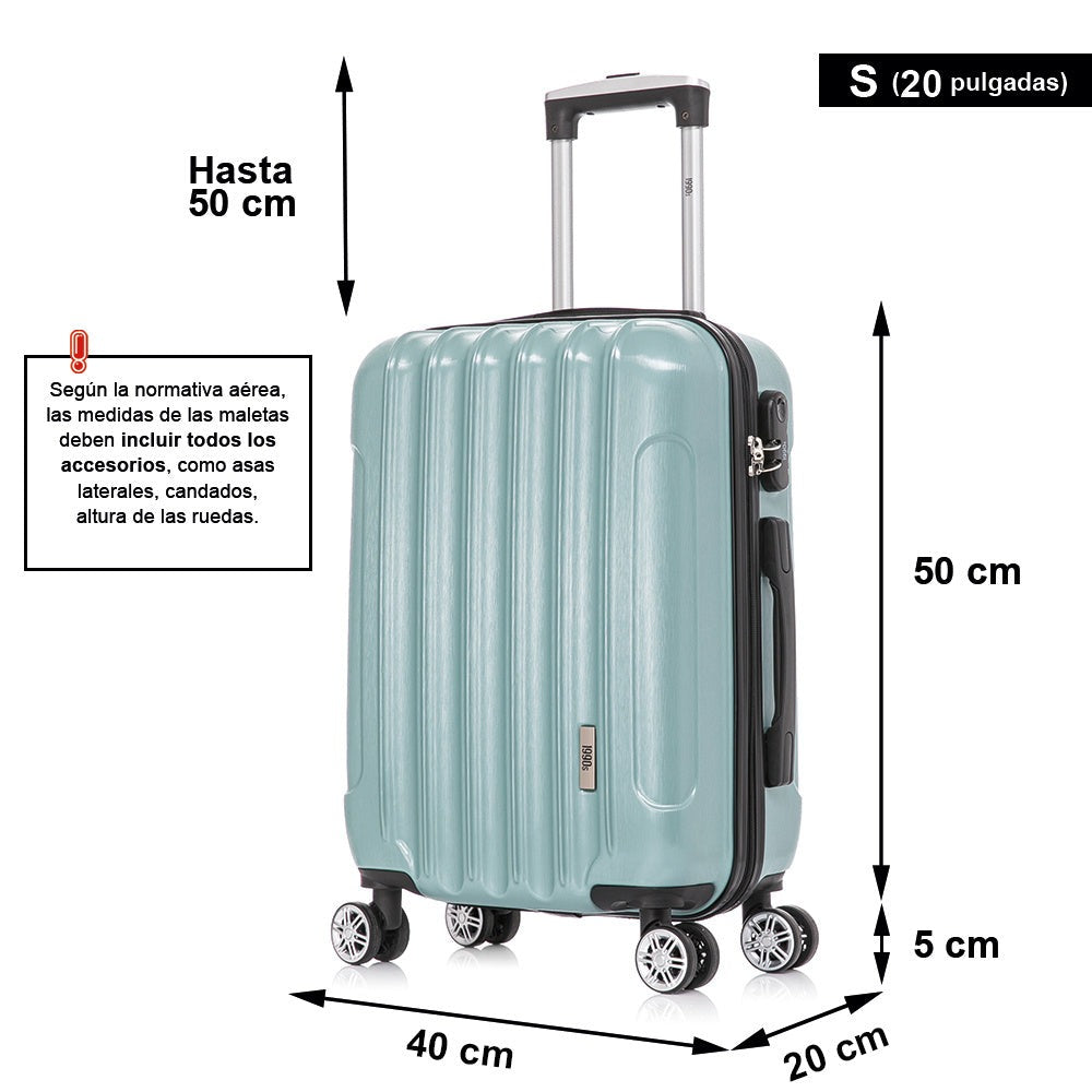 Maleta de Cabina Policarbonato 55x40x20cm (40L) - 20 Pulgadas - Negro/Azul/Amarillo/Rojo/AzulMarino/Plaeada/RosaDorada/Menta