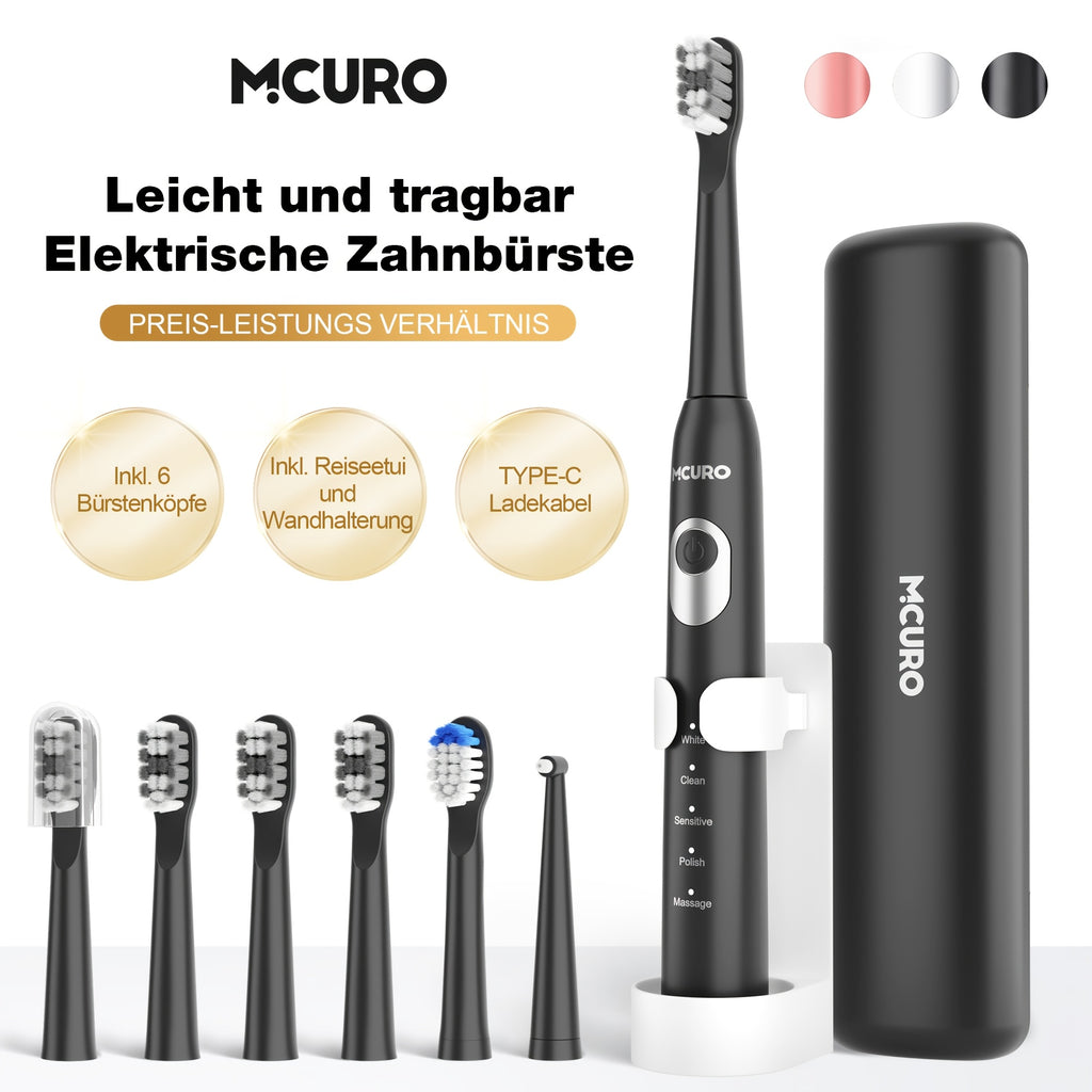 Cepillo de dientes sónico eléctrico para adultos con modos inteligentes y recargable por USB, tecnología de ondas de sonido apta para dientes y encías sensibles, cerdas suaves, 6 cabezales de cepillo, estuche de viaje y soporte de pared, apto para viajes,