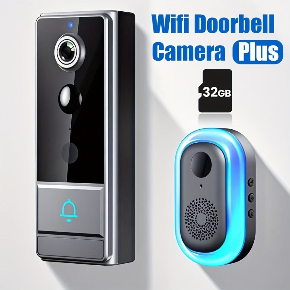 Timbre sin varillas, timbre de video inteligente, cámara de timbre inalámbrica con detección de personas PIR, timbre de seguridad WiFi con cámara, audio bidireccional, cambio de voz, foto y grabación, visión nocturna, timbre de video con 60 tonos, 5 nivel